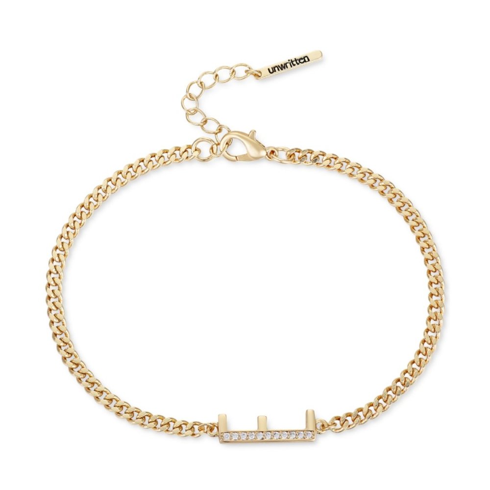 Unwritten Cubic Zirconia Initial Link Bracelet in Gold Plate